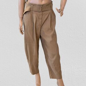 A.L.C. Cargo Pant Belted High Rise Tapered Straight Leg Sz 8 Paperbag Linen Blen
